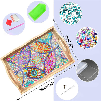 Colorful Daisy Mandala Wooden Serving Tray Diamond Painting