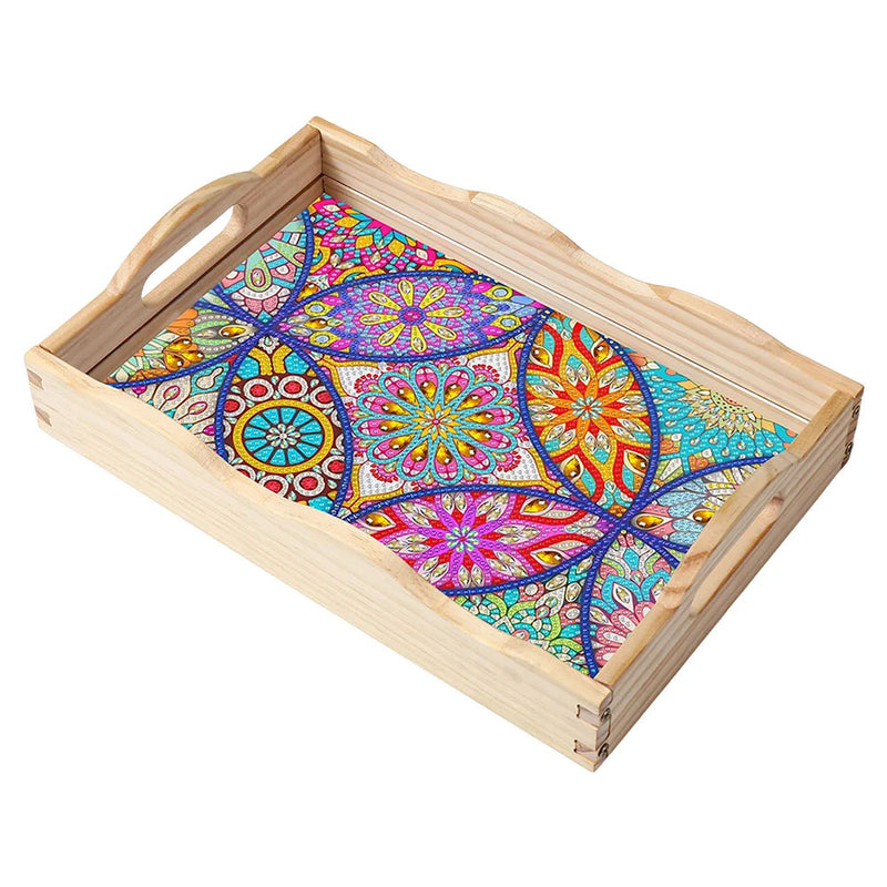 Colorful Daisy Mandala Wooden Serving Tray Diamond Painting