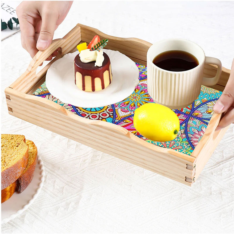 Colorful Daisy Mandala Wooden Serving Tray Diamond Painting