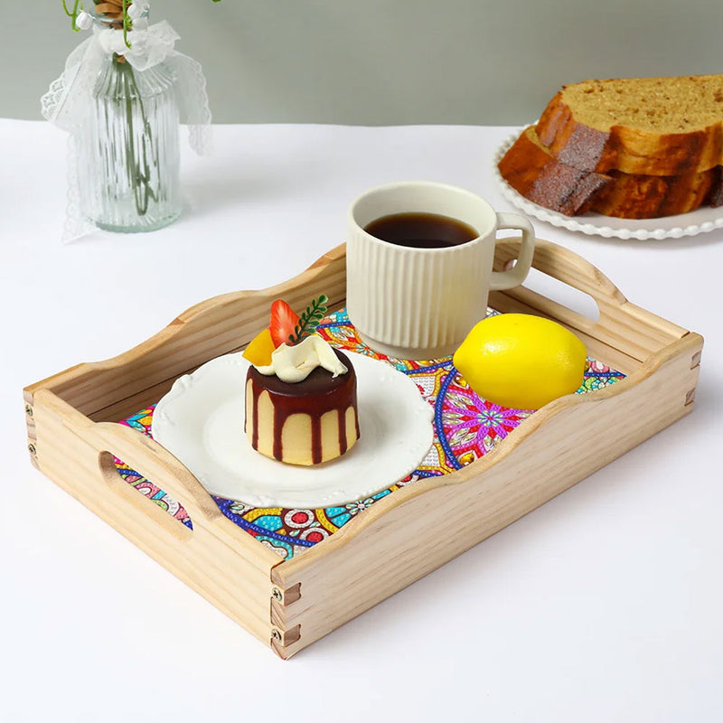 Colorful Daisy Mandala Wooden Serving Tray Diamond Painting