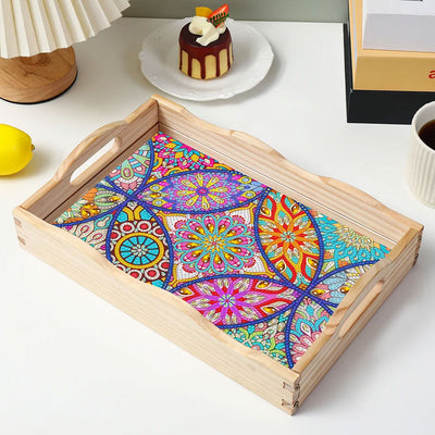 Colorful Daisy Mandala Wooden Serving Tray Diamond Painting