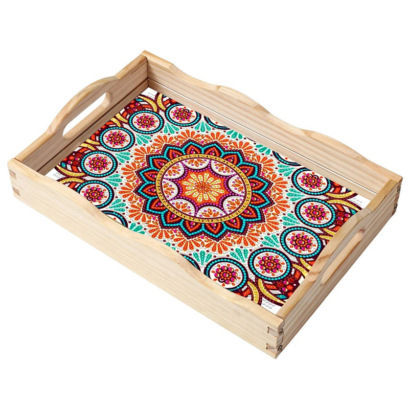 Colorful Retro Mandala Wooden Serving Tray Diamond Painting