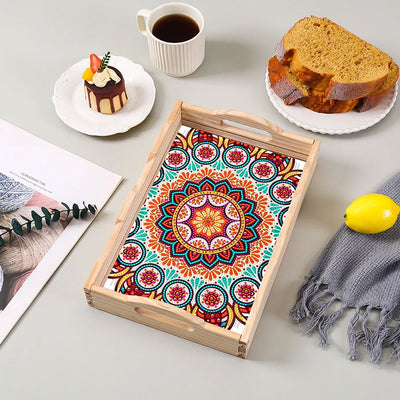 Colorful Retro Mandala Wooden Serving Tray Diamond Painting