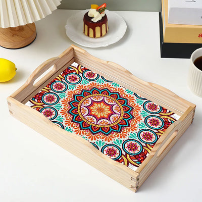 Colorful Retro Mandala Wooden Serving Tray Diamond Painting