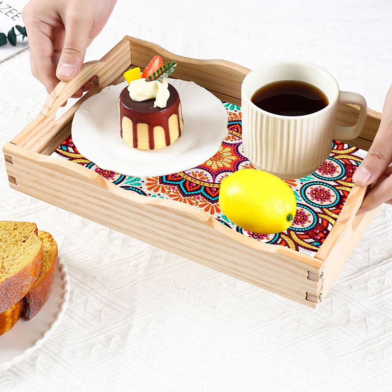 Colorful Retro Mandala Wooden Serving Tray Diamond Painting