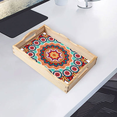 Colorful Retro Mandala Wooden Serving Tray Diamond Painting