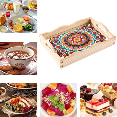 Colorful Retro Mandala Wooden Serving Tray Diamond Painting