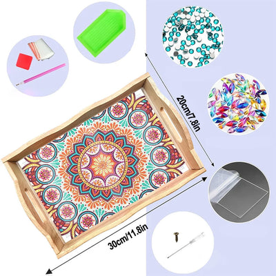 Colorful Retro Mandala Wooden Serving Tray Diamond Painting