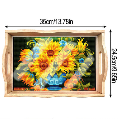 Sunflowers in Blue Vase Wooden Serving Tray Diamond Painting