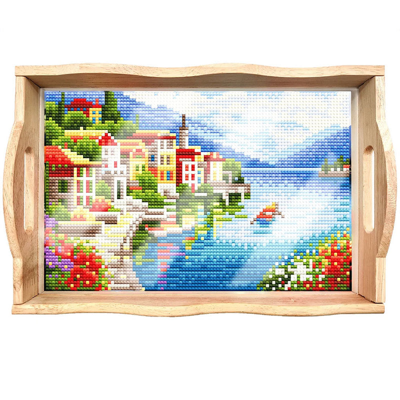 Seaside Town Wooden Serving Tray Diamond Painting