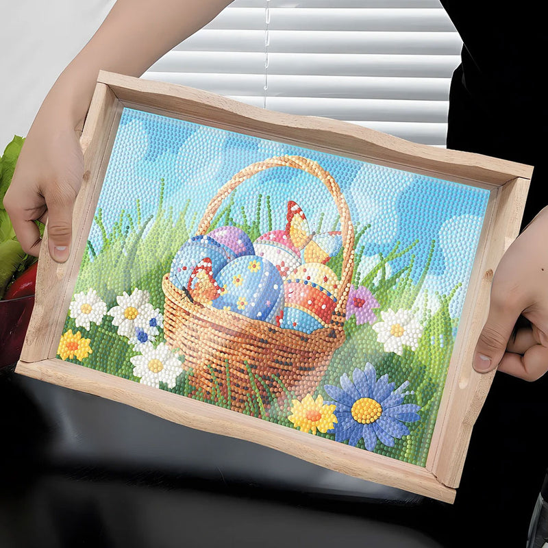 Easter Eggs and Grass Wooden Serving Tray Diamond Painting