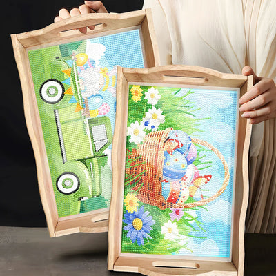 Easter Eggs and Grass Wooden Serving Tray Diamond Painting