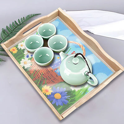 Easter Eggs and Grass Wooden Serving Tray Diamond Painting