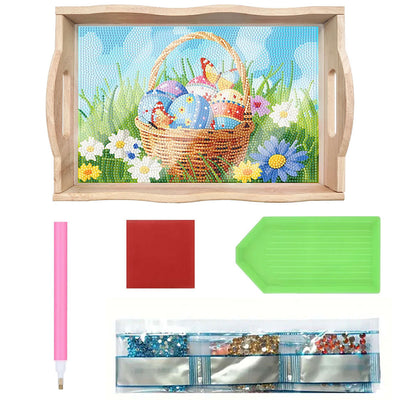 Easter Eggs and Grass Wooden Serving Tray Diamond Painting