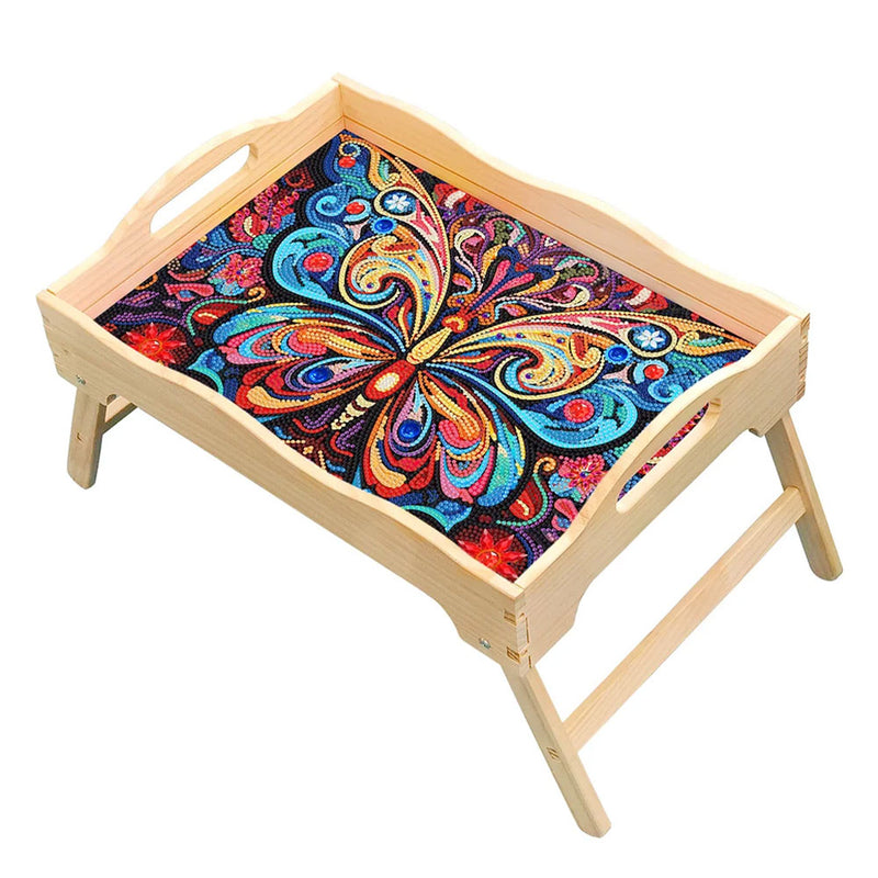 Colorful and Gorgeous Butterfly Wooden Dining Table Tray with Handle Diamond Painting