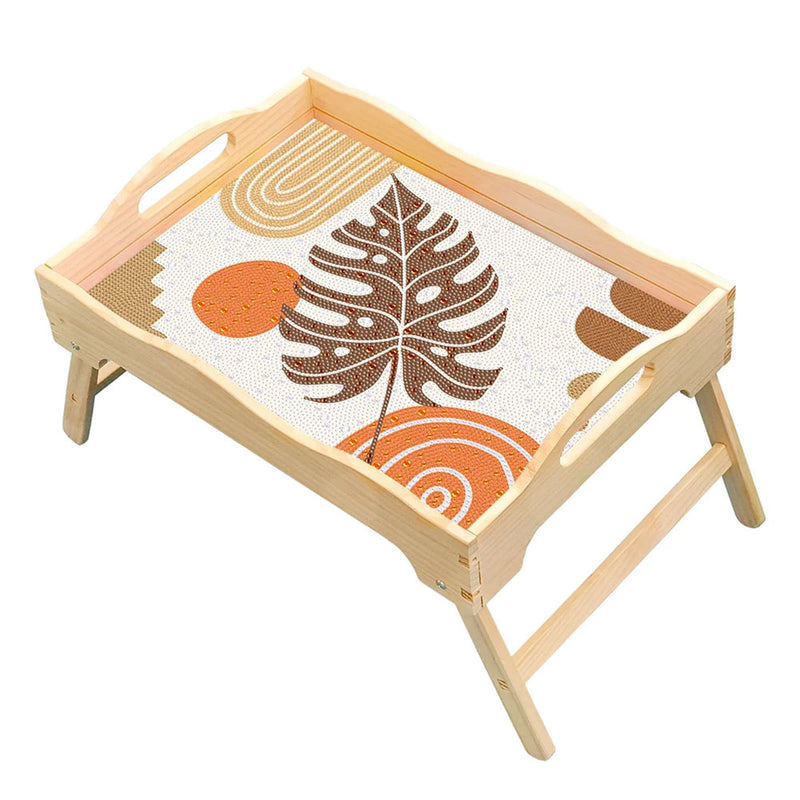 Abstract Autumn Leaf Wooden Dining Table Tray with Handle Diamond Painting