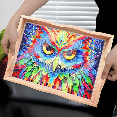 Gorgeous and Colorful Owl Wooden Serving Tray Diamond Painting