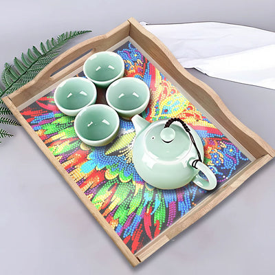 Gorgeous and Colorful Owl Wooden Serving Tray Diamond Painting