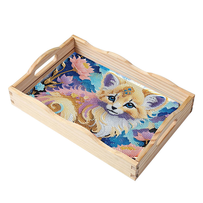 Little Cat and Flowers Wooden Serving Tray Diamond Painting