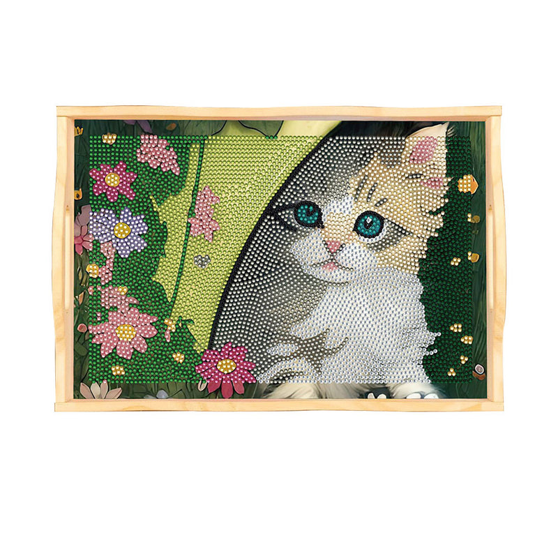 Hiding Kitten Wooden Serving Tray Diamond Painting