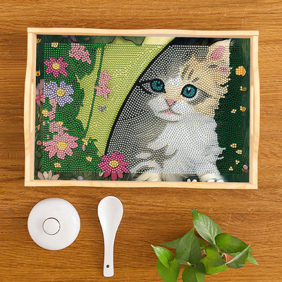 Hiding Kitten Wooden Serving Tray Diamond Painting