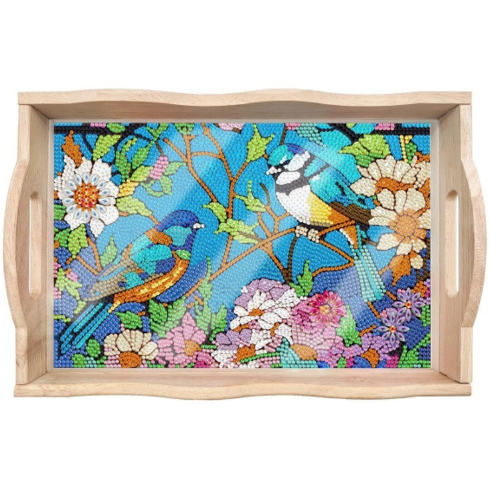 Birds on Flower Tree Wooden Serving Tray Diamond Painting