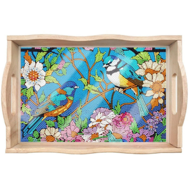 Birds on Flower Tree Wooden Serving Tray Diamond Painting