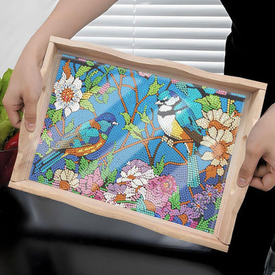 Birds on Flower Tree Wooden Serving Tray Diamond Painting