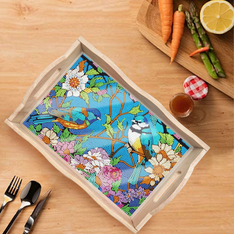 Birds on Flower Tree Wooden Serving Tray Diamond Painting