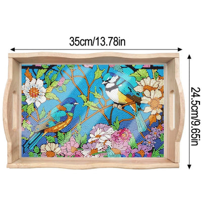 Birds on Flower Tree Wooden Serving Tray Diamond Painting