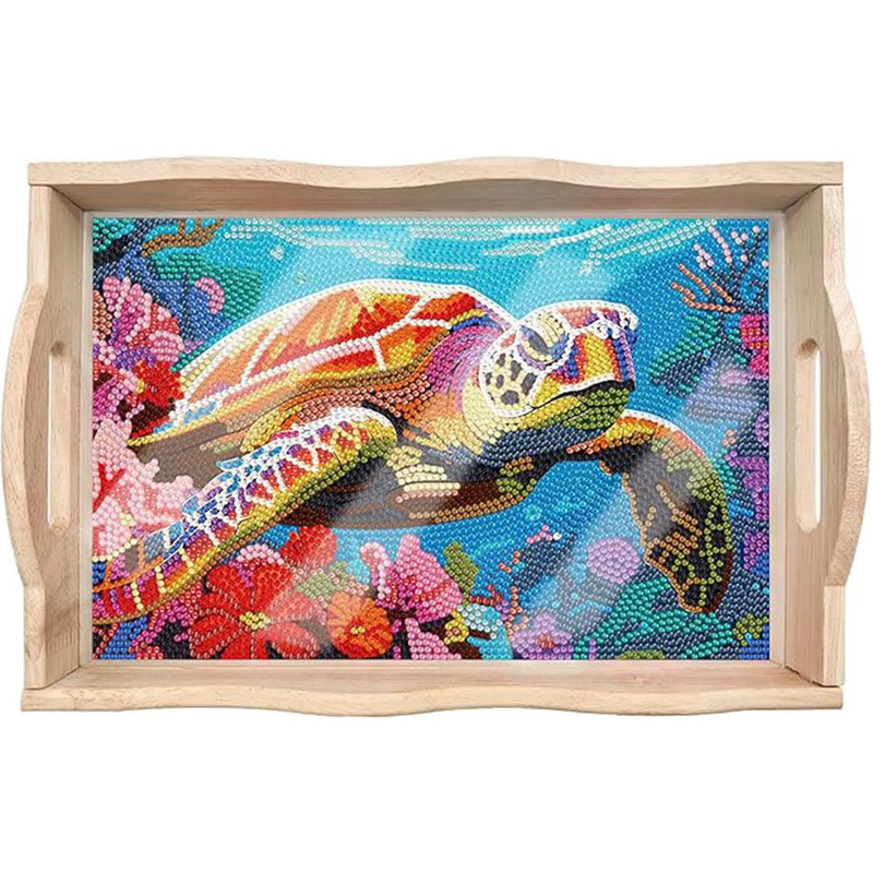 Colorful Turtle and Corals Wooden Serving Tray Diamond Painting