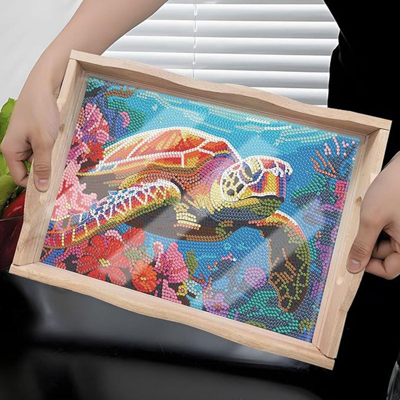 Colorful Turtle and Corals Wooden Serving Tray Diamond Painting