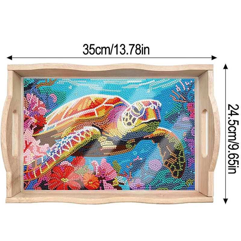 Colorful Turtle and Corals Wooden Serving Tray Diamond Painting