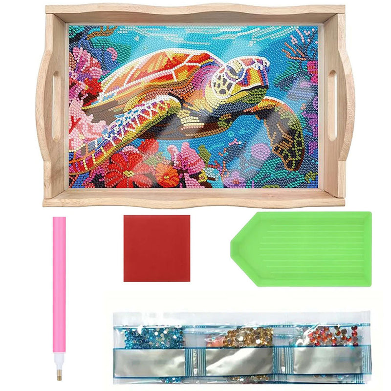 Colorful Turtle and Corals Wooden Serving Tray Diamond Painting