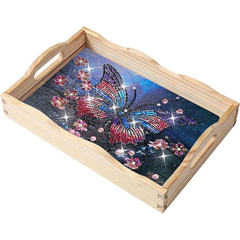 Glowing Colorful Butterfly Wooden Serving Tray Diamond Painting