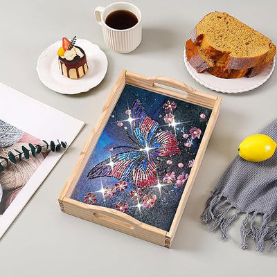 Glowing Colorful Butterfly Wooden Serving Tray Diamond Painting