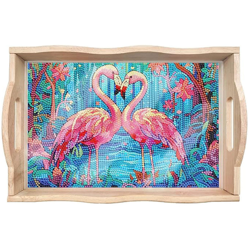 Flamingo Couple in the Forest Wooden Serving Tray Diamond Painting