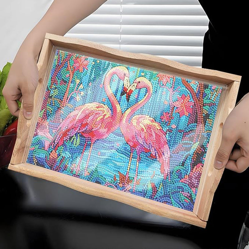 Flamingo Couple in the Forest Wooden Serving Tray Diamond Painting