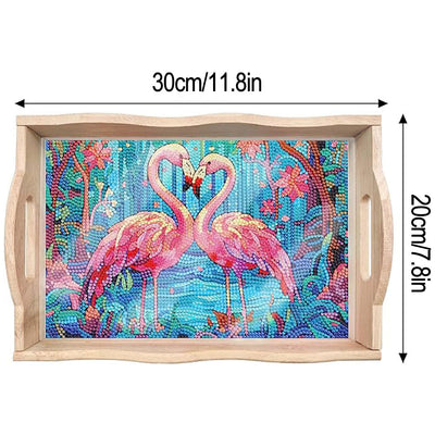 Flamingo Couple in the Forest Wooden Serving Tray Diamond Painting