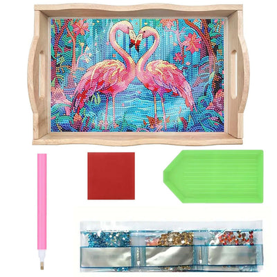 Flamingo Couple in the Forest Wooden Serving Tray Diamond Painting