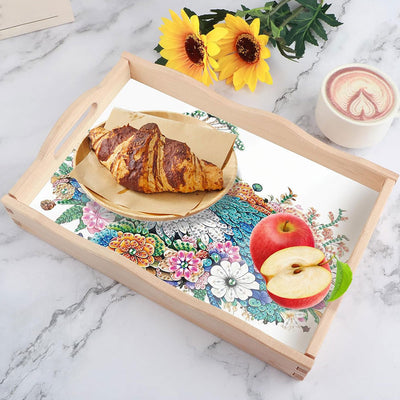 Peacock and Colorful Flowers Wooden Serving Tray Diamond Painting