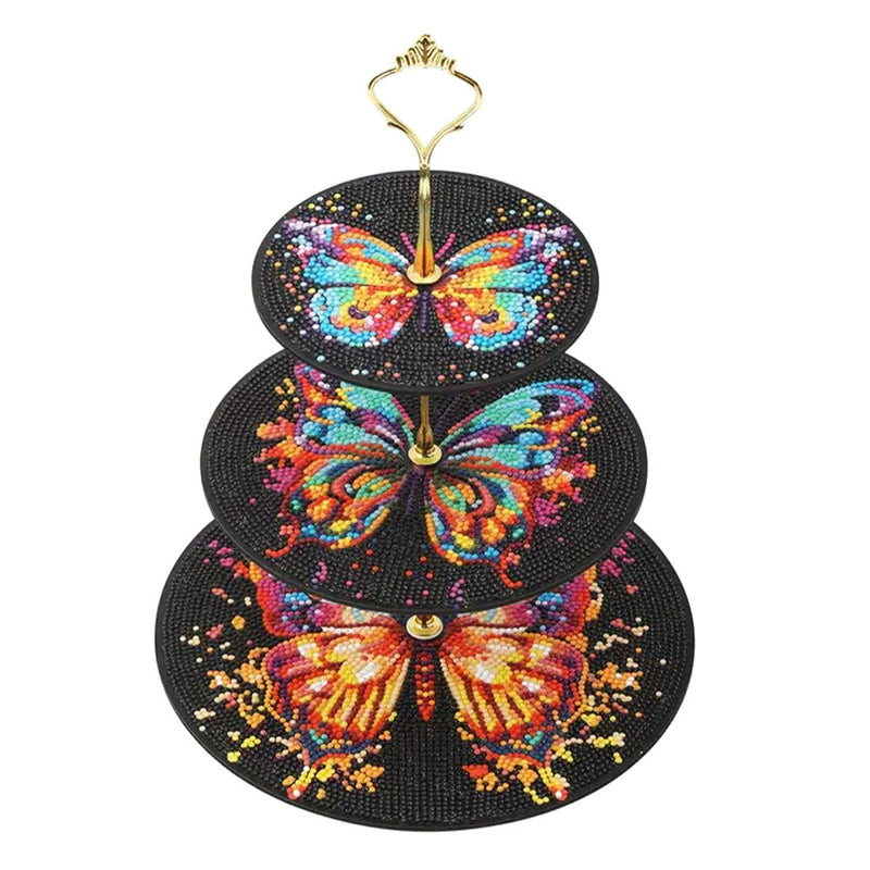 3-Tiered Colorful Butterfly in Darkness Acrylic Serving Tray Diamond Painting