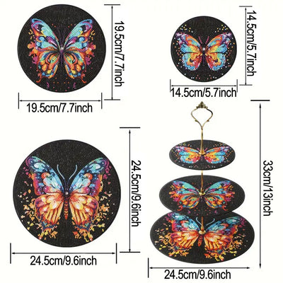 3-Tiered Colorful Butterfly in Darkness Acrylic Serving Tray Diamond Painting