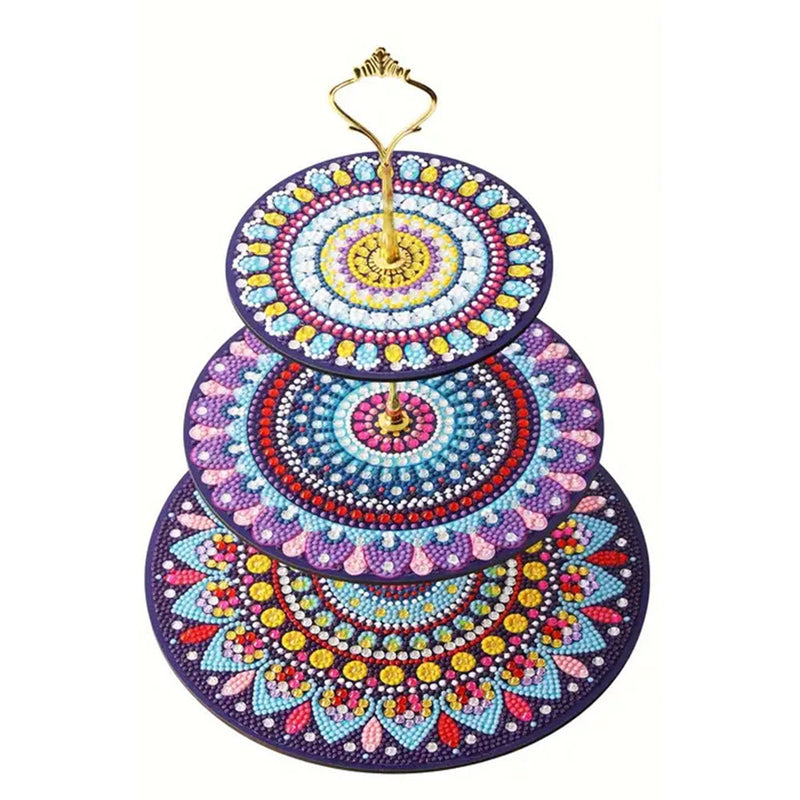 3-Tiered Round Colorful Mandala Acrylic Serving Tray Diamond Painting