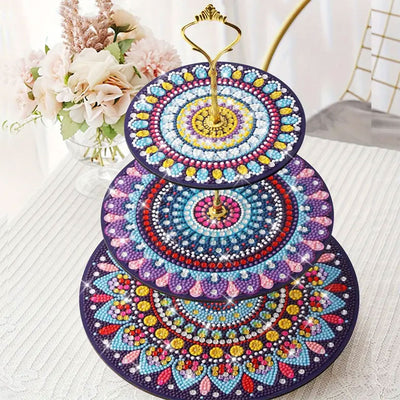 3-Tiered Round Colorful Mandala Acrylic Serving Tray Diamond Painting