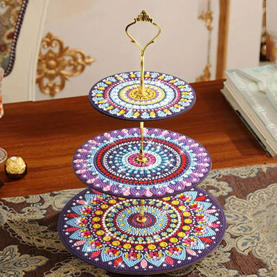 3-Tiered Round Colorful Mandala Acrylic Serving Tray Diamond Painting