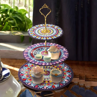 3-Tiered Round Colorful Mandala Acrylic Serving Tray Diamond Painting