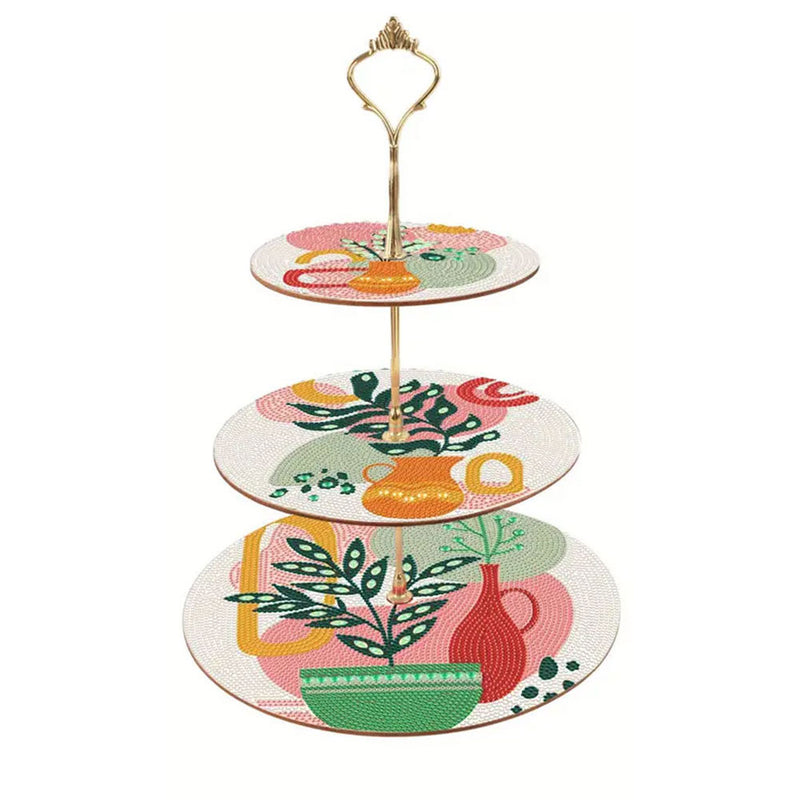 3-Tiered Cute Potted Plant Acrylic Serving Tray Diamond Painting