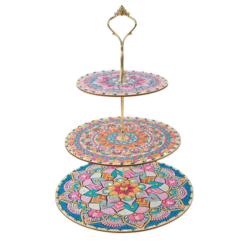 3-Tiered Round Colorful Lotus Mandala Acrylic Serving Tray Diamond Painting