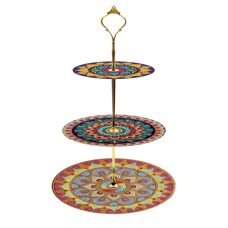 3-Tiered Round Flower Mandala Acrylic Serving Tray Diamond Painting